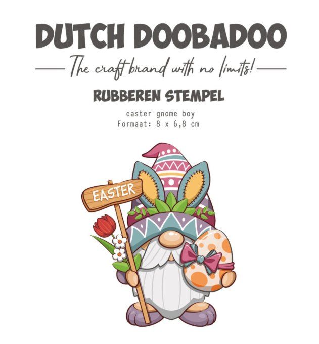 Tampon caoutchouc NON MONTE, Easter gnome Boy, Dutch Doobadoo - dim. : 8x6.8cm env. 