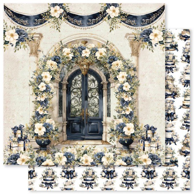 Ensemble de 12 feuilles, 30x30cm, collection : Wedding blooms - 200gsm