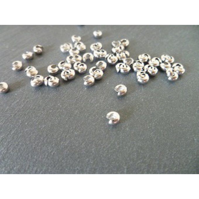Perles cache-noeuds à écraser en laiton, couleur argentée  x50