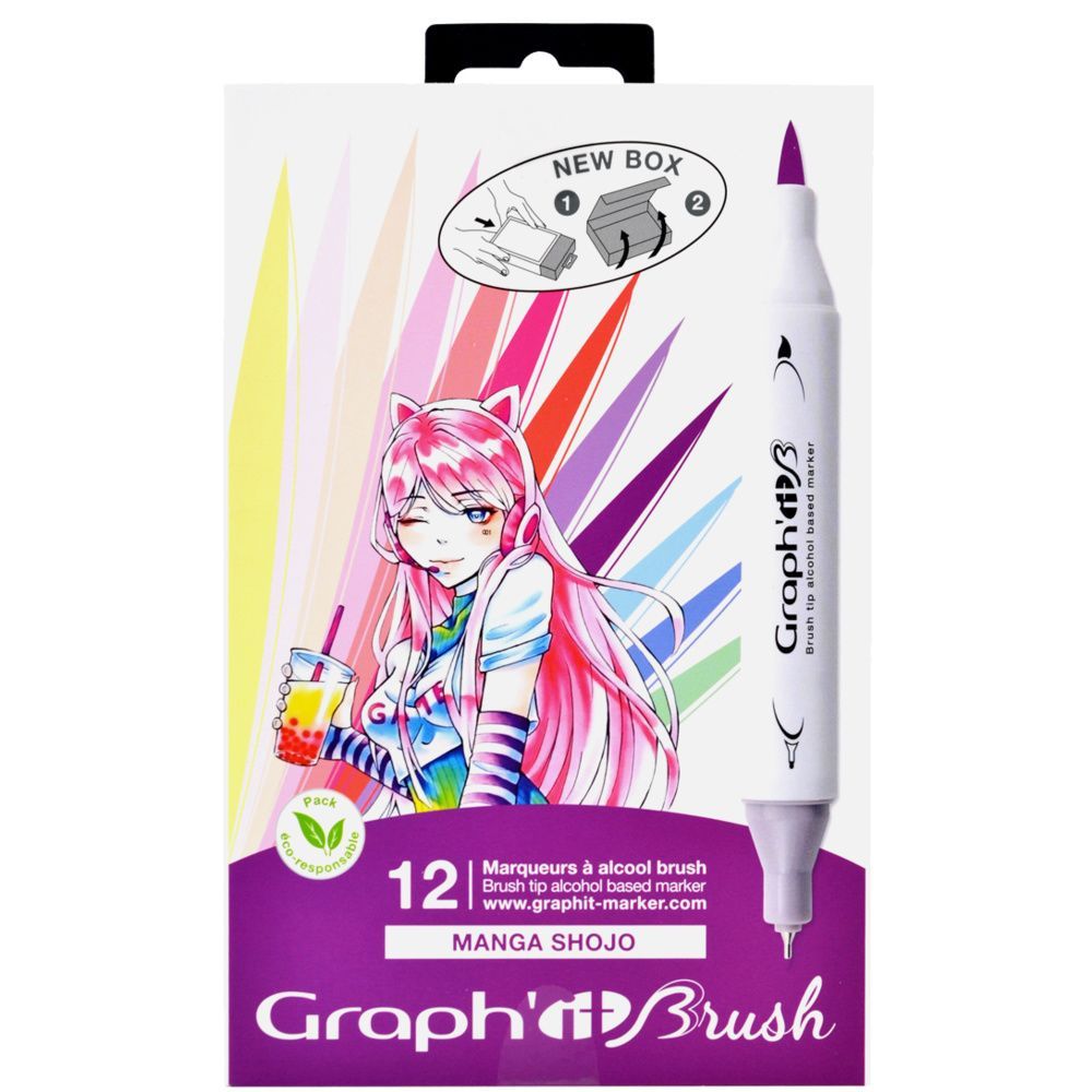 12 Feutres à alcool, Graph'it brush & extra fine Manga shojo