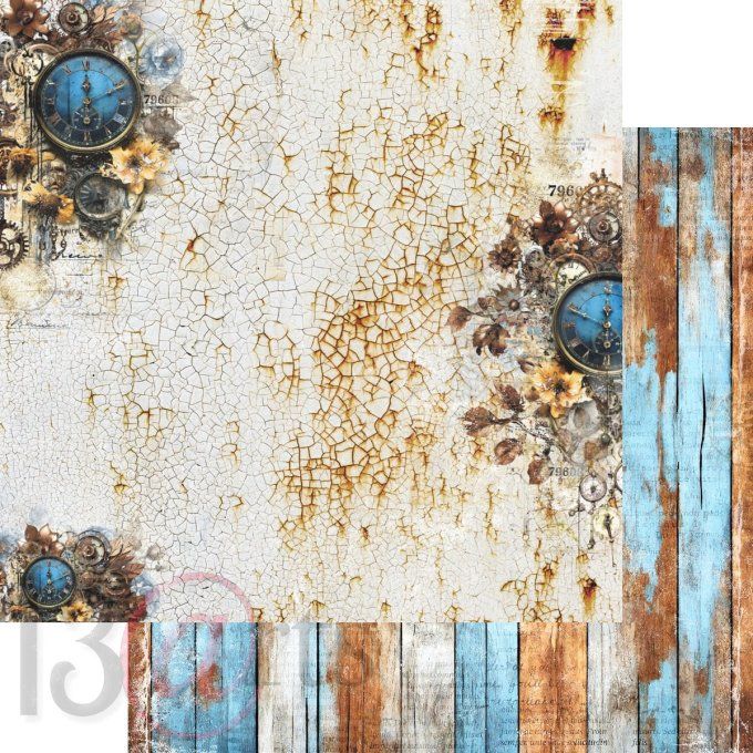 Ensemble de 8 feuilles, 30x30cm, Collection : Vintage in blue, 13@rts - Motif recto verso  - 250g