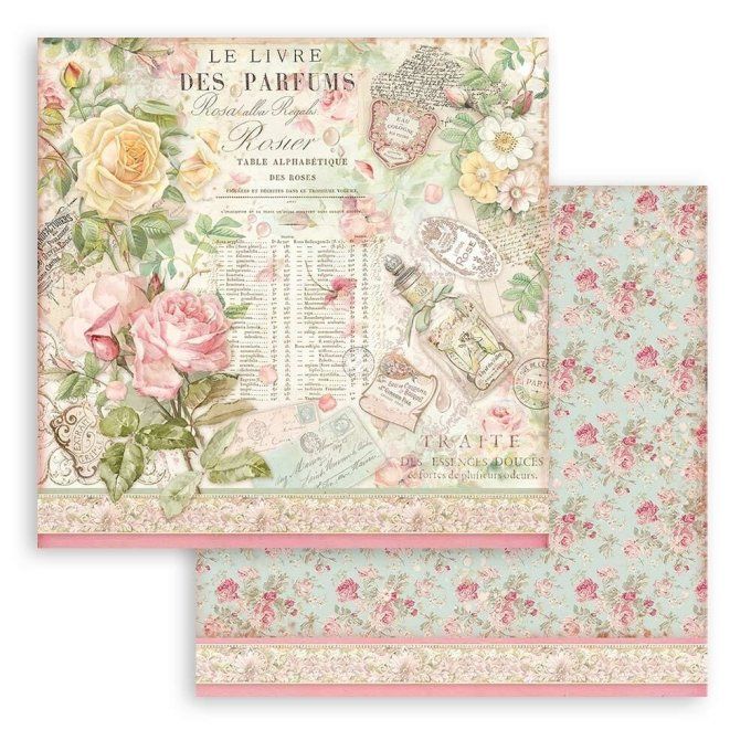 Collection Rose Parfum, 20x20cm - 10 feuilles motif recto verso - Stamperia - 190g