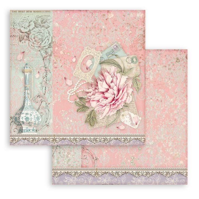 Collection Rose Parfum, 20x20cm - 10 feuilles motif recto verso - Stamperia - 190g