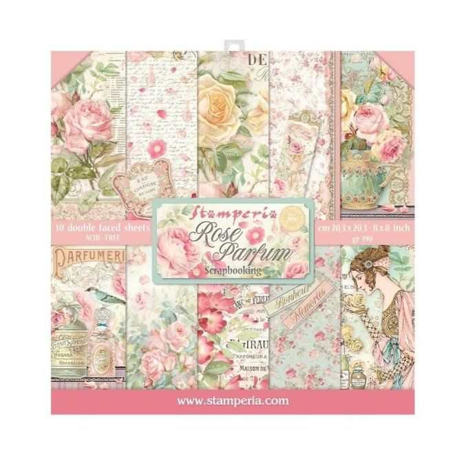 Collection Rose Parfum, 20x20cm - 10 feuilles motif recto verso - Stamperia - 190g