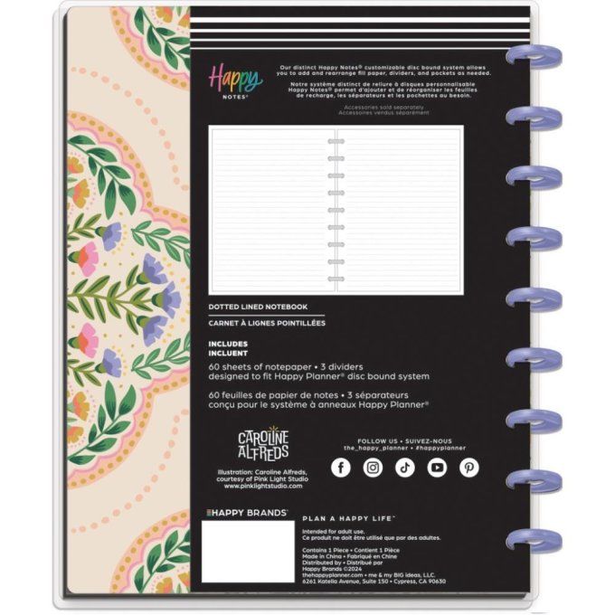 Happy notes, notebook, carnet  lignes pointillées, dimensions : 17.78cmx23.5cm environ