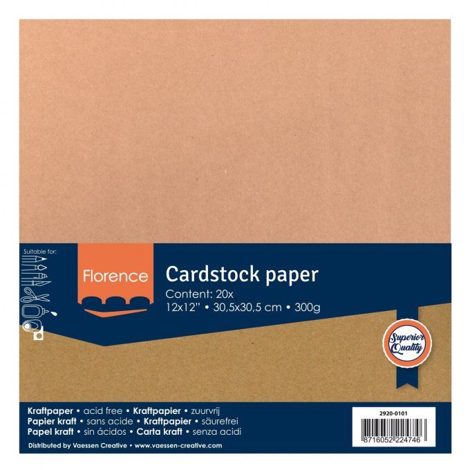 Cardstock Couleur : kraft, 300g, lot de 20 feuilles - 30x30cm (lisse)