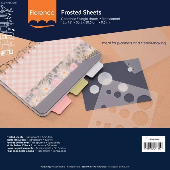 8 feuilles épaisses mats - format 30x30cm , transparent