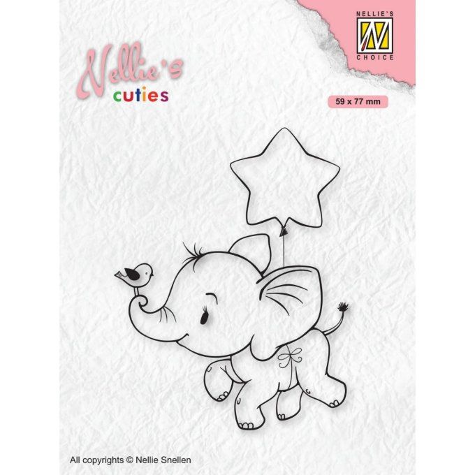 Tampon clear, Nellie's choice, Elephant with star - dim. : 59x77mm