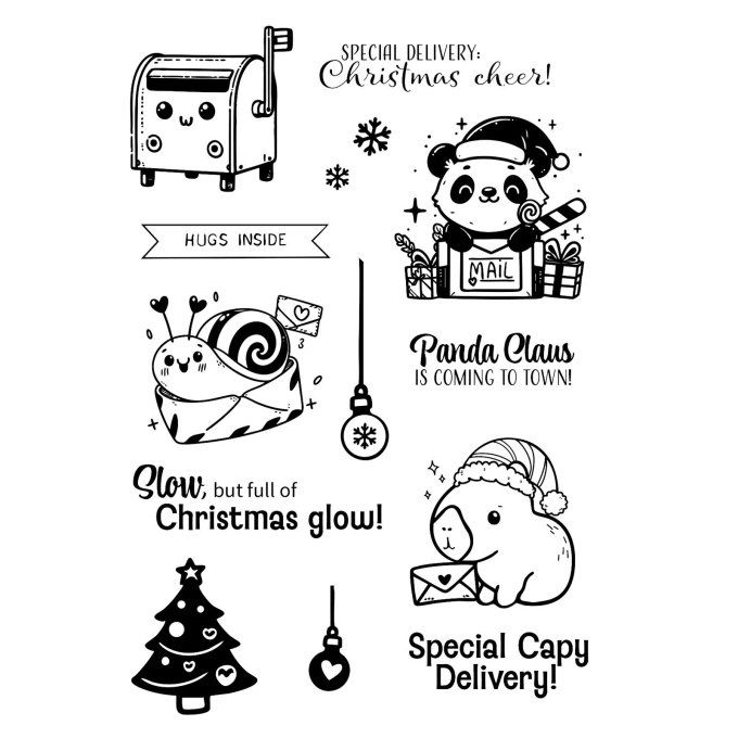 Planche de 14 petits tampons - Panda claus
