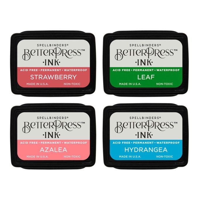 Spellbinders, Betterpress ink, 4 mini pads - Strawberry / Leaf / Azalea / Hydrangea