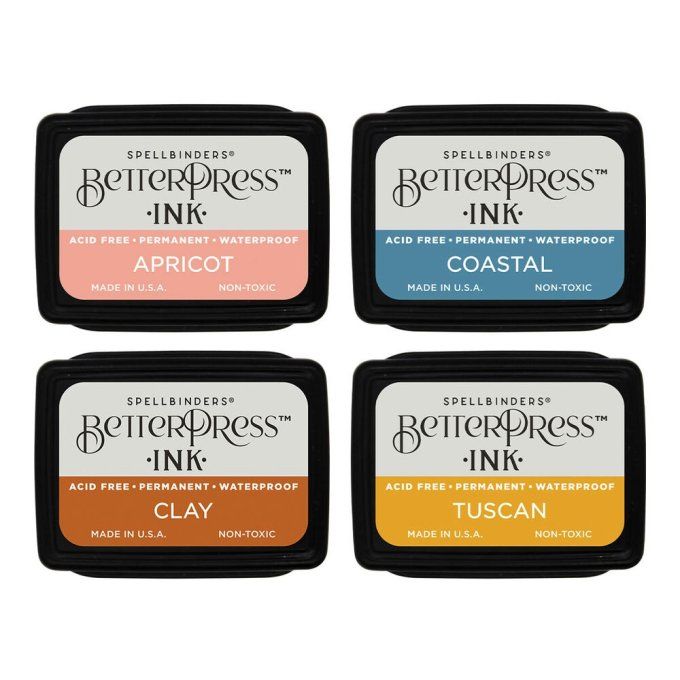 Spellbinders, Betterpress ink, 4 mini pads - Apricot / Clay / Tuscan / Coastal
