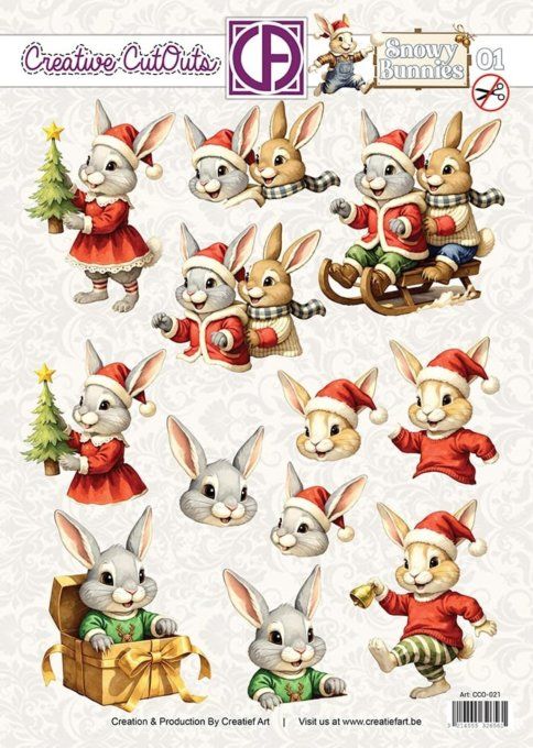 Die-cuts prédécoupés sur une feuille A4 - Snowy bunnies