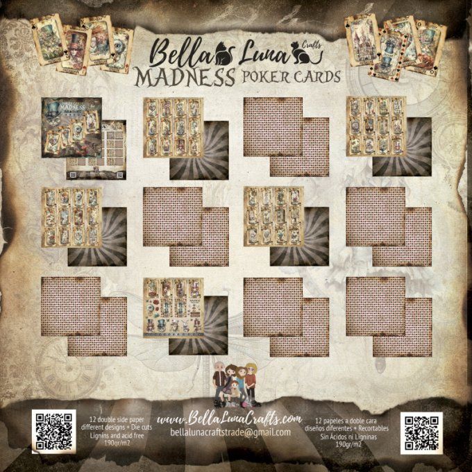 Ensemble de 12 feuilles motif recto verso, 30x30 - Madness poker cards - BellaLuna crafts