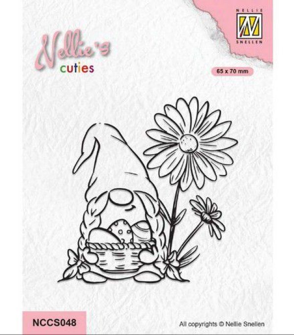 Tampon clear, Nellie's choice, Easter gnome, Fleurs - dim. : 70x65mm environ