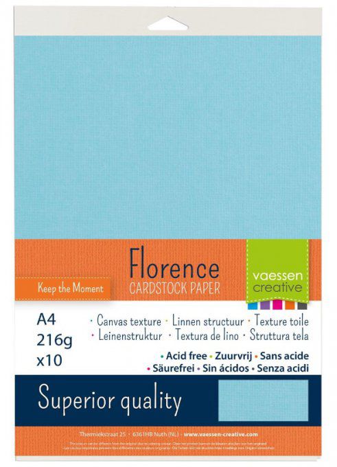 Cardstock Couleur : River, 216g, lot de 10 feuilles - Format A4 (texturé)