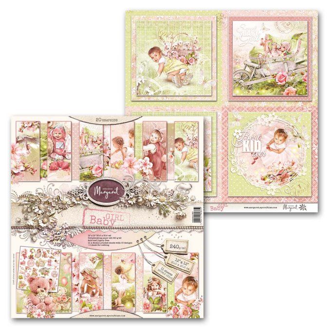 Ensemble de 11 feuilles, 30x30cm, collection : Baby Girl, 240g