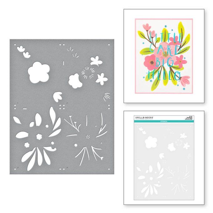 Pochoir - Spellbinders, Hello blooms, dimension : 21.5x27.5cm environ 