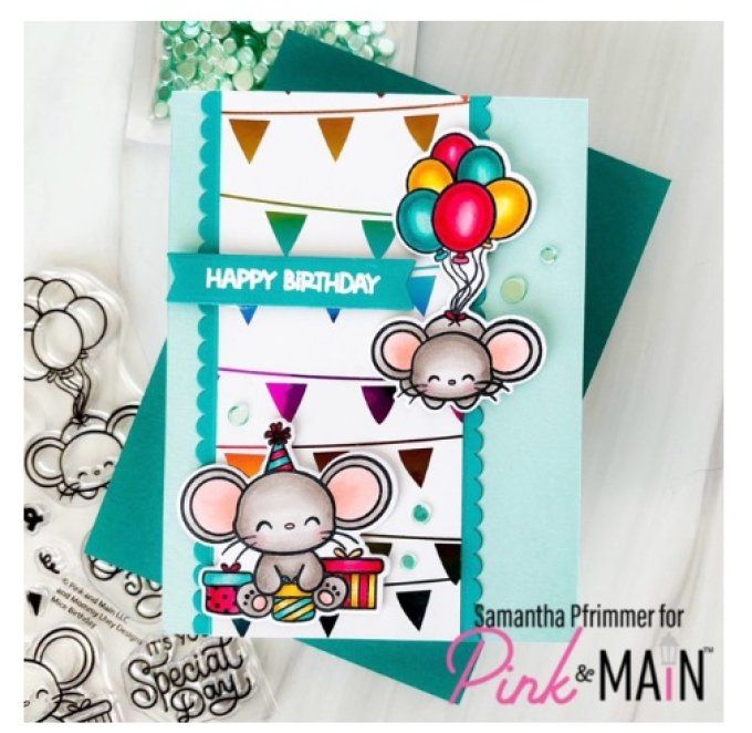 13 Tampons - Pink & Main - Mice birthday - Dimension de la planche : 10.5x15.5cm environ