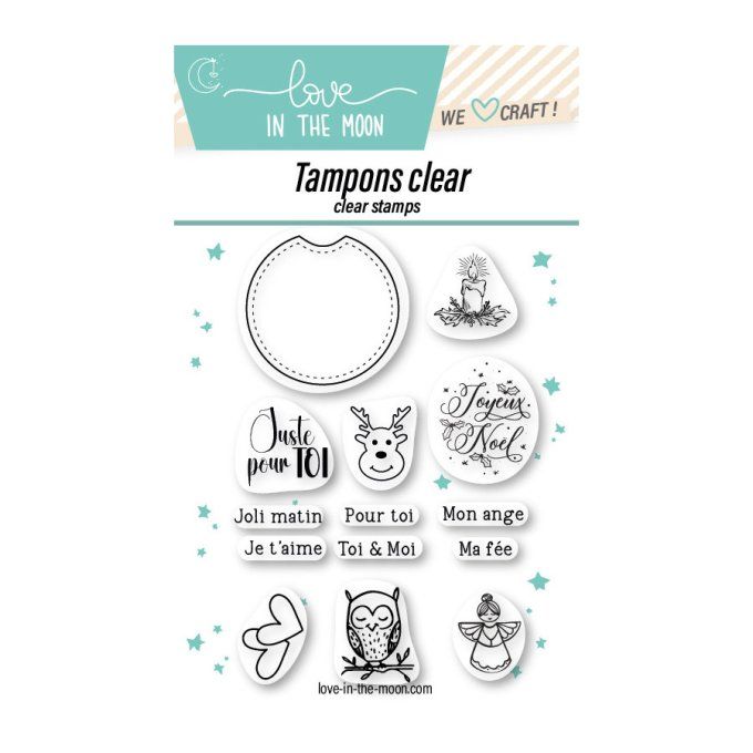 14 Tampons clears - Love in the moon, Médaillon combinable, dim. de la planche : 6x10cm environ