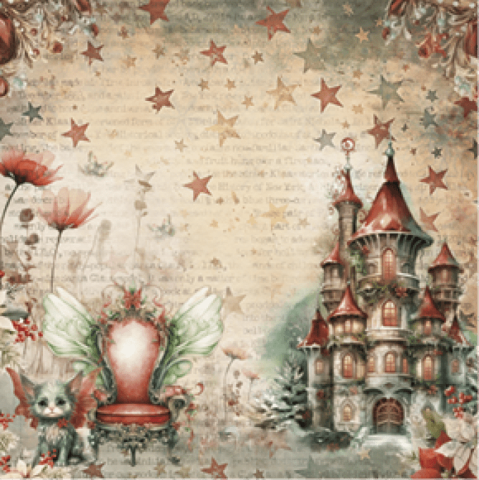 Ensemble de 12 feuilles motif recto verso, 30x30 - Xmas Fantasy - BellaLuna crafts - 190gsm 