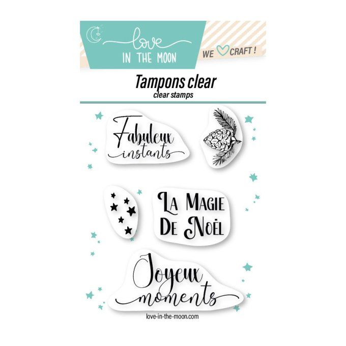 Planche de 5 Tampons clears - Love in the moon, Fabuleux moments, dim. de la planche : 6.5x10cm env.