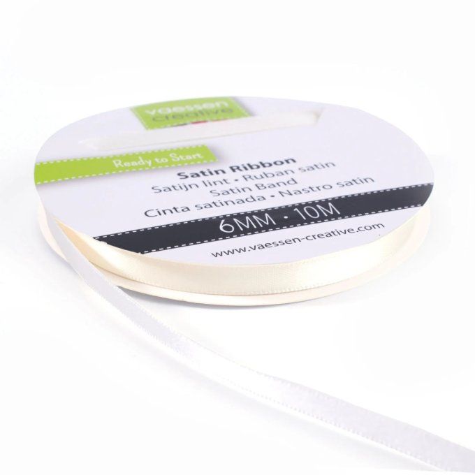 Rouleau ruban satiné, couleur : Blanc antique - dimension : 6mmx10m