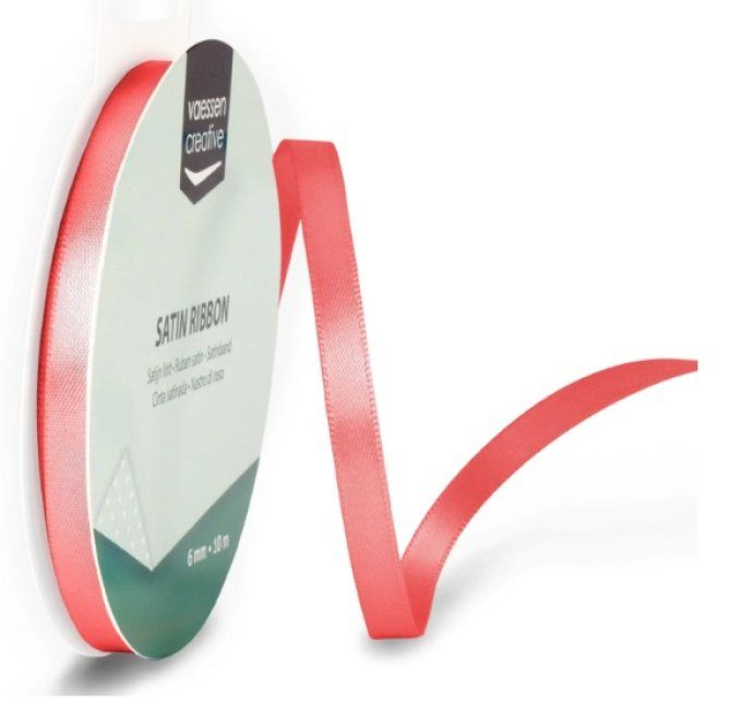 Rouleau ruban satiné, couleur : Rouge pastel - dimension : 6mmx10m