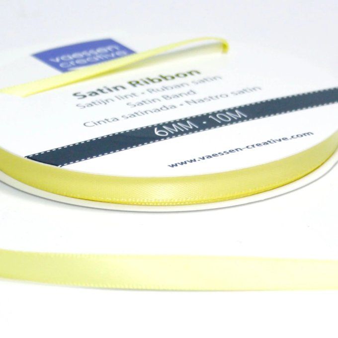 Rouleau ruban satiné, couleur : Jaune pastel - dimension : 6mmx10m