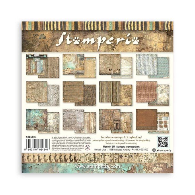 Collection Fortune, 20x20cm, 10 feuilles motif recto verso, Stamperia, background terre des Pharaons