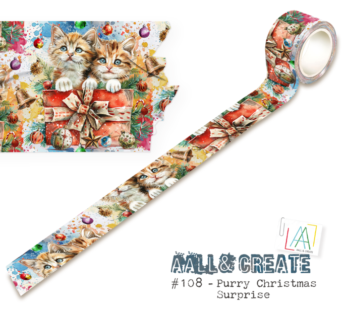 Masking tape, AALL, Purry christmas surprise - dimension 25mm x 10m environ