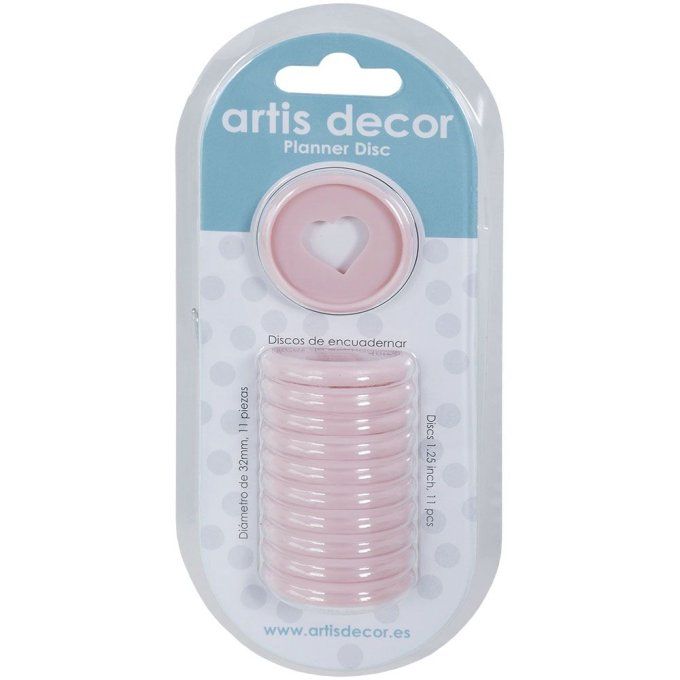 Lot de 11 Disques pour relier - couleur : rose pastel - diamètre 32mm - (évidé en forme de cœur)
