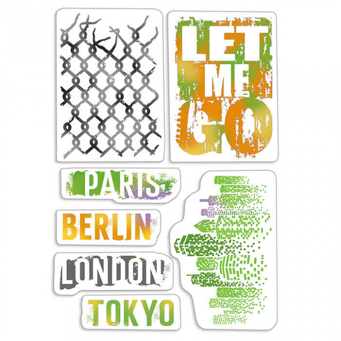 Planche de 7 tampons, Ciao Bella - Collection Bad girls, Let me go, dim. de la planche : 10x14.5cm