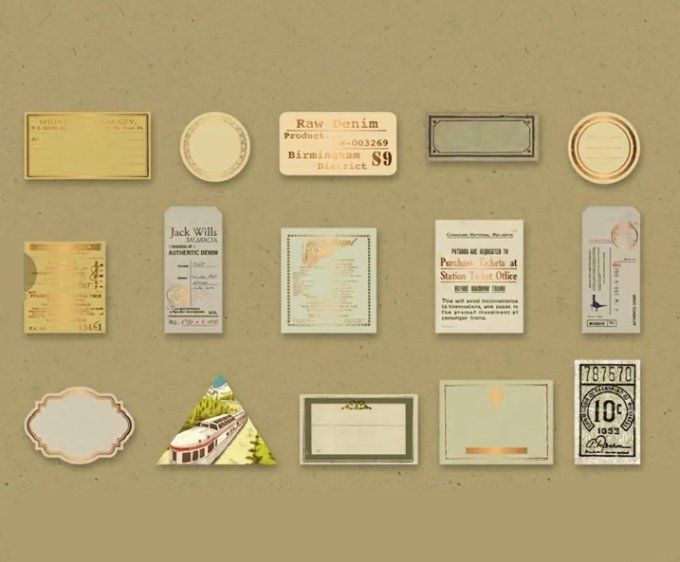 30 pièces - Autocollants (15 designs x2) - façon ticket