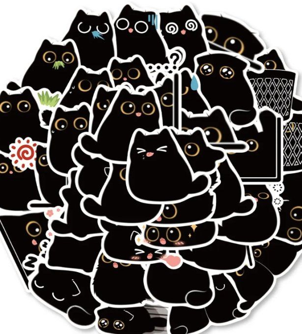 Stickers, Chat, couleur : noir - 40 pièces environ