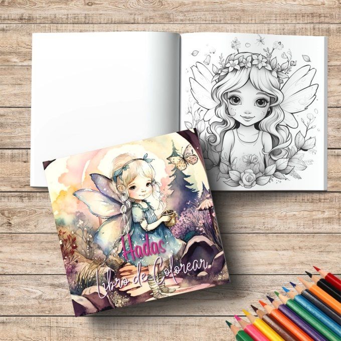 Livre de coloriage, pages lisses, Fées, dimensions : 21x21cm environ