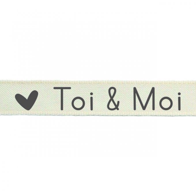 2 mètres de ruban - Toi & Moi - beige et gris