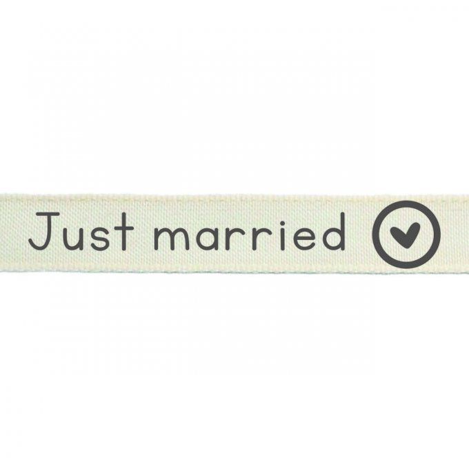 2 mètres de ruban - Just married - beige et gris