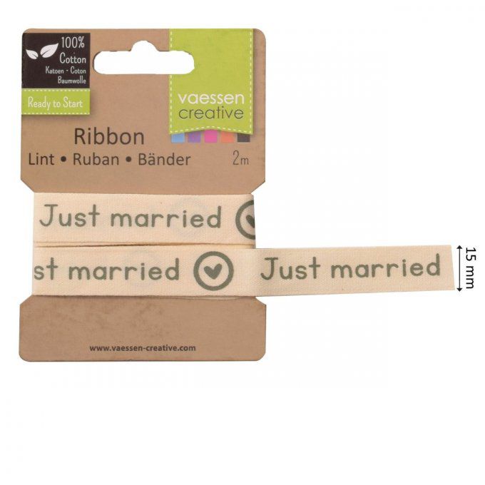 2 mètres de ruban - Just married - beige et gris