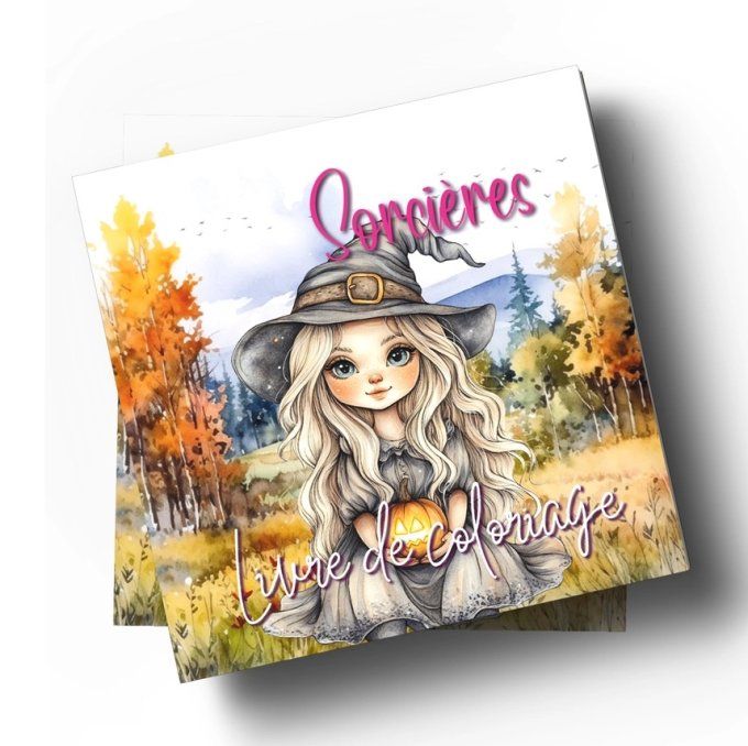 Livre de coloriage, pages lisses, Sorcières, dimensions : 21x21cm environ