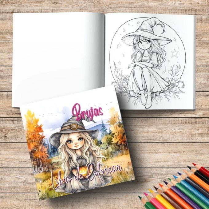 Livre de coloriage, pages lisses, Sorcières, dimensions : 21x21cm environ