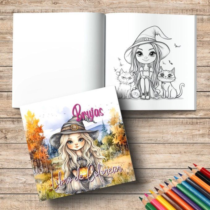 Livre de coloriage, pages lisses, Sorcières, dimensions : 21x21cm environ