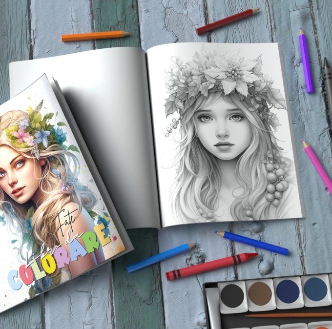 Livre de coloriage, page lisse, Fées , dimensions : 20.5x29.5cm environ