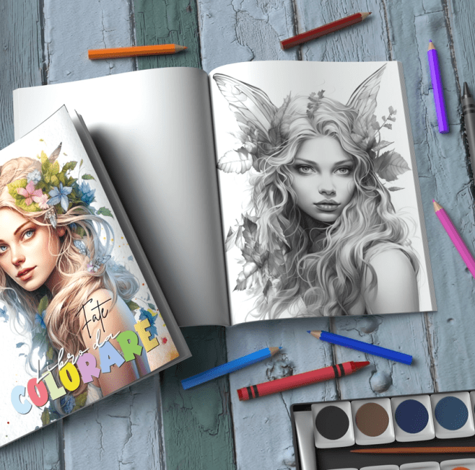 Livre de coloriage, page lisse, Fées , dimensions : 20.5x29.5cm environ