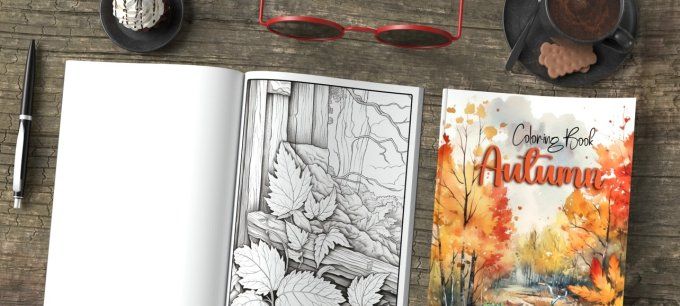 Livre de coloriage, page lisse, Automne, dimensions : 20.5x29.5cm environ