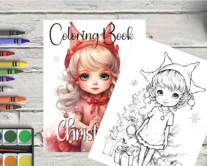 Livre de coloriage, pages lisses, Christmas fairies, dimensions : 20.5x29.5cm environ 