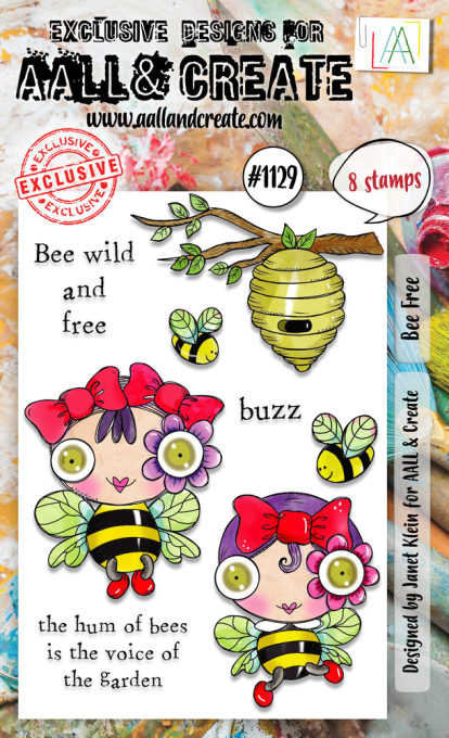 8 Tampons - AALL&Create - Bee free - dim. de la planche : 14.5x10cm env. 