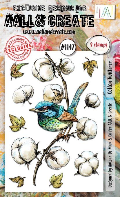 9 Tampons - AALL&Create - Cotton twitterer - dim. de la planche : 14.5x10cm env.  