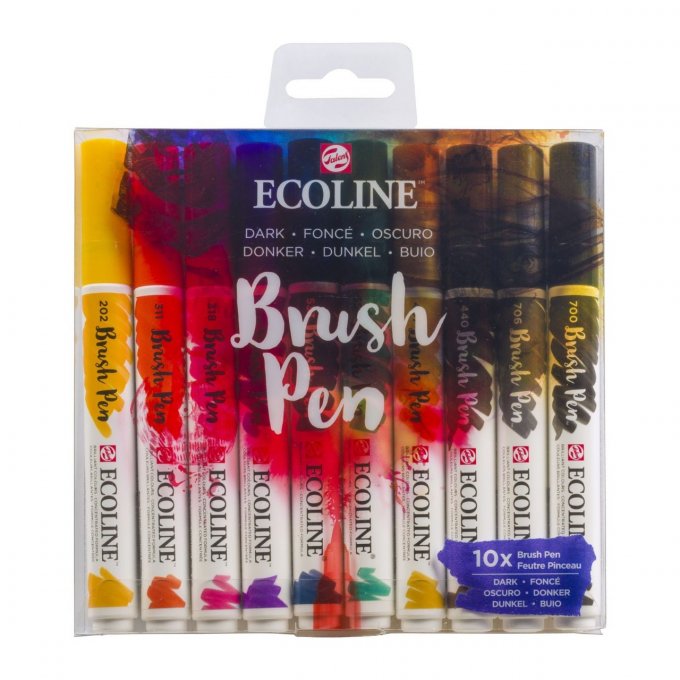 10 brush pen, Ecoline - Foncé - feutres pourvus d'aquarelle