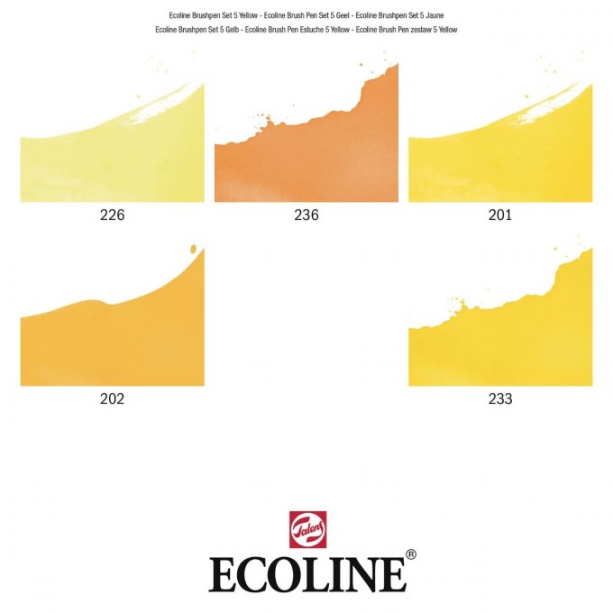 5 brush pen, Ecoline - Jaune - feutres pourvus d'aquarelle
