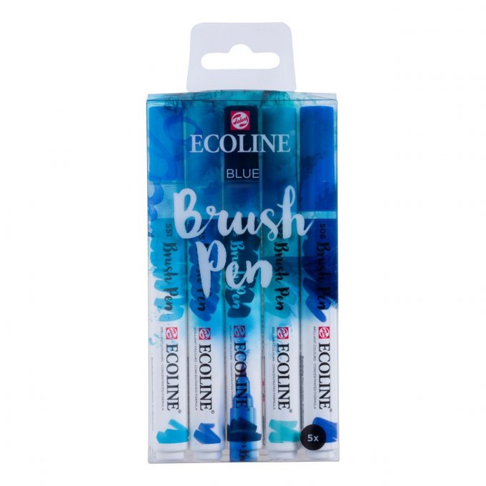 5 brush pen, Ecoline - Blue - feutres pourvus d'aquarelle